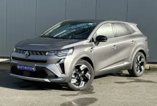 Renault Symbioz gris Cassiopée en 3/4 avant droit avec jantes 18 pouces et calandre moderne.