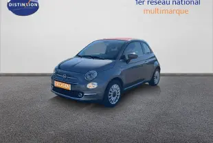 Fiat 500C 2019 gris Electroclash vue 3/4 avant droit avec toit rouge et jantes argentées.