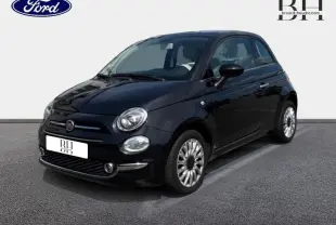 Fiat 500 Lounge noire Crossover Black Métal vue 3/4 avant droit avec jantes alliage et calandre chromée.