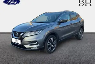 Nissan Qashqai 2019 gris Squale en 3/4 avant droit, avec jantes alliage et feux LED distinctifs.